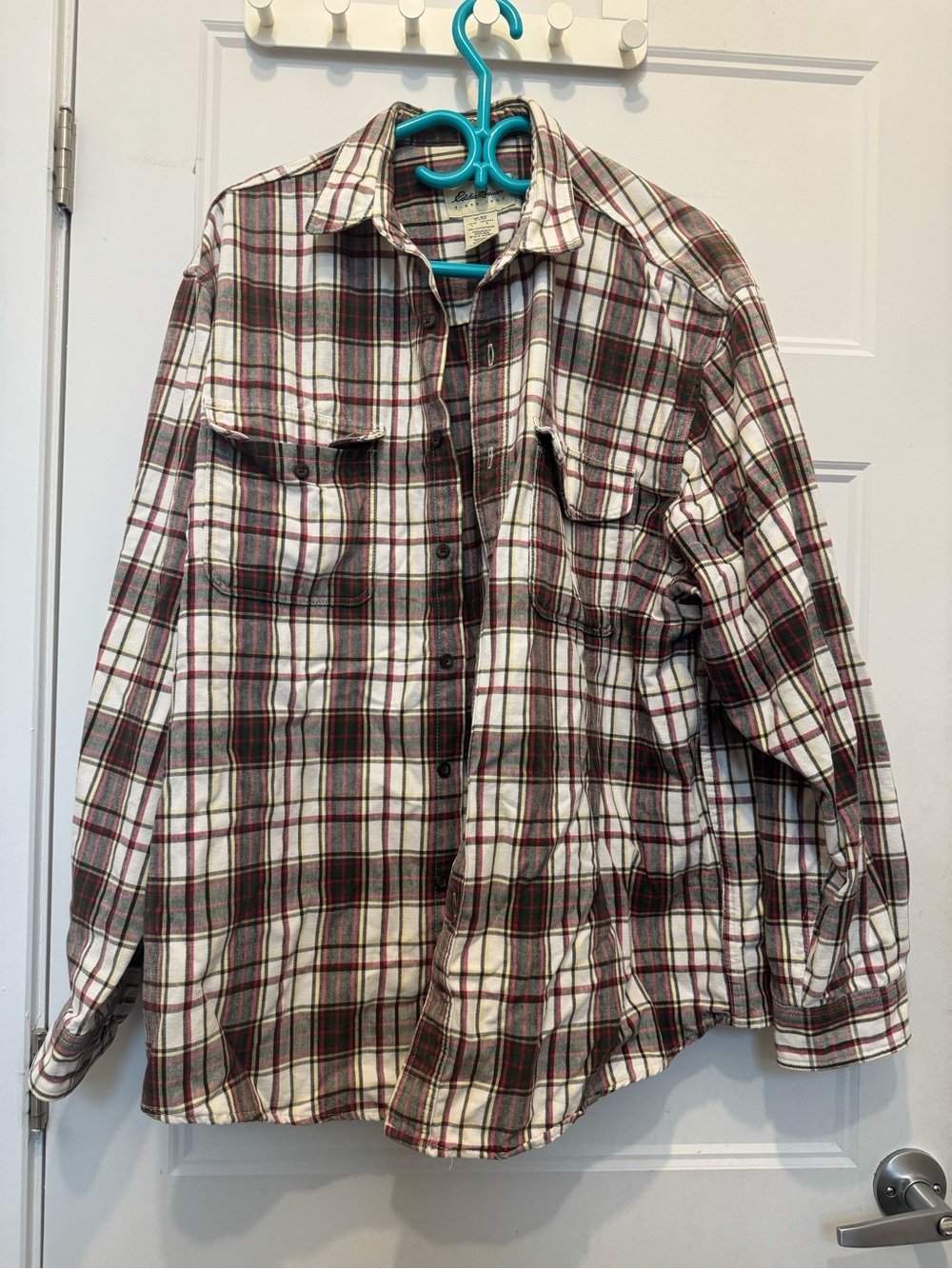 Vintage Eddie Bauer Plaid Flannel Shirt - MADE IN USA - Heavyweight Size large